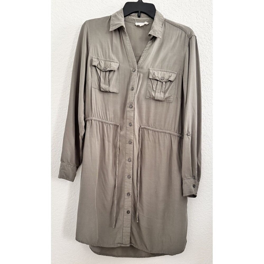 Beach Lunch Lounge Women's Mini Shirt Dress M Sage Green S/S Belted Boho Holiday